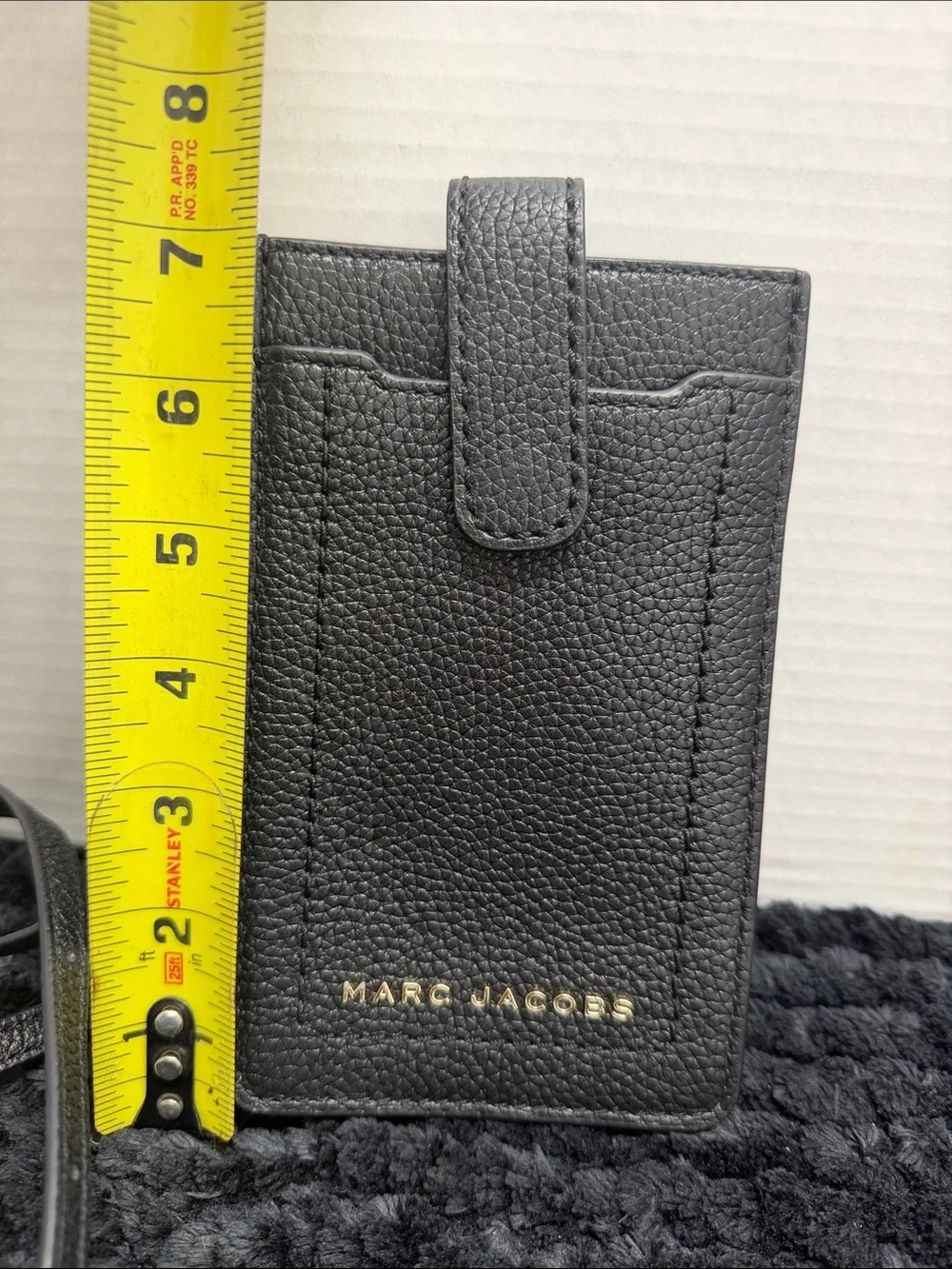 Marc Jacobs Black Pebbled Leather Crossbody Phone Pouch with Gold Logo